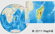 Physical Location Map of Madagascar, lighten, land only