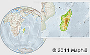 Physical Location Map of Madagascar, lighten, semi-desaturated