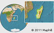 Physical Location Map of Madagascar, satellite outside