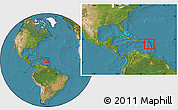 Satellite Location Map of Montserrat, within the entire continent