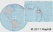 Satellite Location Map of Montserrat, gray outside, hill shading