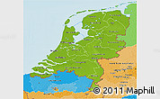 Physical 3D Map of Netherlands, political outside, shaded relief sea