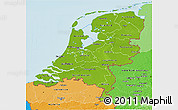 Physical 3D Map of Netherlands, political shades outside, shaded relief sea