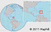 Gray Location Map of Puerto Rico, within the entire continent