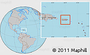 Gray Location Map of Puerto Rico, hill shading inside