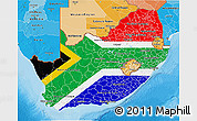 Flag 3D Map of South Africa, political shades outside