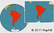 Satellite Location Map of South America