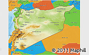 Physical 3D Map of Syria, political outside, shaded relief sea