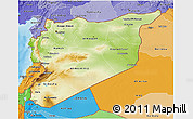 Physical 3D Map of Syria, political shades outside, shaded relief sea