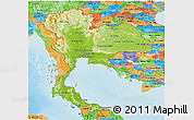 Physical Panoramic Map of Thailand, political outside, shaded relief sea