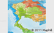 Physical Panoramic Map of Thailand, political shades outside, shaded relief sea