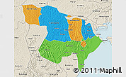 Political 3D Map of Masaka, shaded relief outside