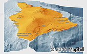 Political Panoramic Map of Hawaii County, semi-desaturated