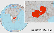 Gray Location Map of Zambia