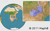 Political Location Map of Zambia, satellite outside