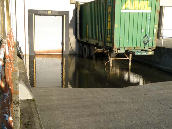 Loading area flooded with sea water.