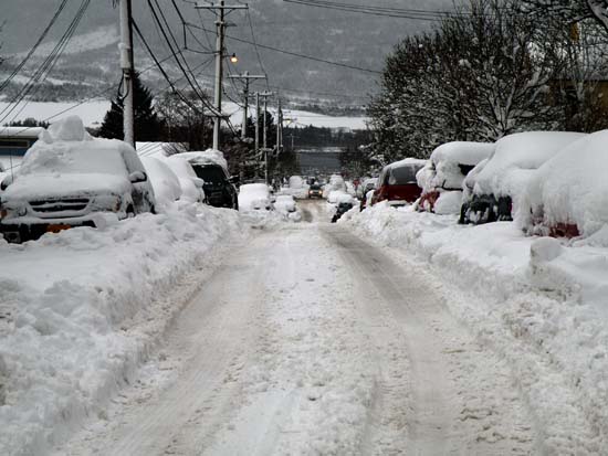 Second Ave in Ketchikan, Alaska covered in snow. December 29, 2008