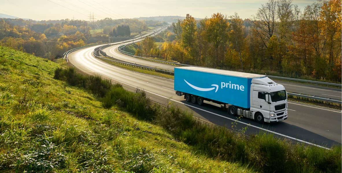 Amazon semi-truck driving on highway