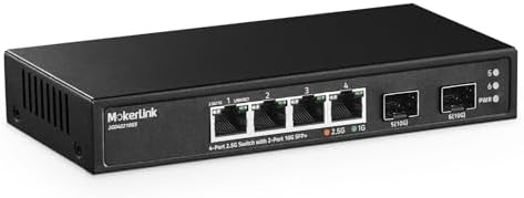 MokerLink 4 Port 2.5G Ethernet Switch with 2 Port 10G SFP+ Slot, 4 x 2.5G Base-T Ports Compatible with 10/100/1000Mbps, Metal Unmanaged Fanless Small Network Switch