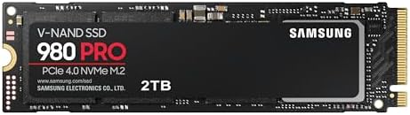 Samsung 980 PRO M.2 NVMe SSD (MZ-V8P2T0BW), 2 TB, PCIe 4.0, 7,000 MB/s Read, 5,000 MB/s Write, Internal Solid State Drive