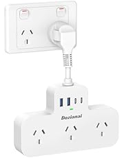 Dozianai Power Board with USB C,Surge Protector Power Strip 3 Outlets USB Plug Extension with 2 USB A and 2 USB C, 2400W/10A, USB Power Board with a flexible cable for Home and Office Use (White)