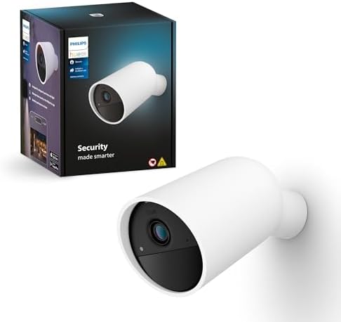 Philips Hue Secure Battery-Powered Smart Home Security Camera, White - 1 Pack - 1080P HD Video - Night Vision - Motion Detection - Two-Way Talk - Indoor/Outdoor - Weatherproof - Works with Hue App