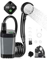 Portable Shower for Camping, [Long-Lasting] Spopal 6000mAh Rechargeable Camping Shower with Intelligent LED Display, 4 Spray Modes, IPX7 Waterproof Outdoor Shower Kit for Hiking, Travel, Car, Pet