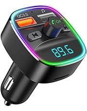 Nulaxy Bluetooth FM Transmitter for Car, Upgraded QC3.0 &amp; 5V 1A Dual USB Charger Bluetooth Car Adapter Wireless Radio, 7-Color LED Backlit Light, Hands-Free Calling, Support USB Drive TF Card - NX10