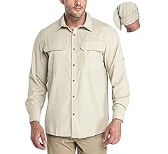 Men's Long Sleeve Sun Protection Shirt UPF 50+ UV Quick Dry Cooling Fishing Shirts for Travel Safari Camping Hiking