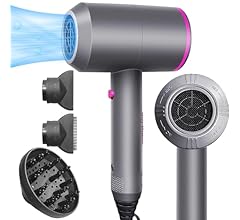 Menbyci 3 Speed Hair Dryer,2000W Grey Blow Dryer,Foldable Handle Home Ionic Hair Dryer with Diffuser and Concentrator,Const…