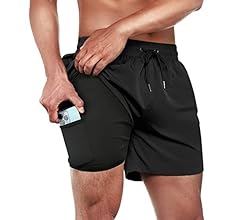 Mens Swim Trunks Swim Shorts for Men Quick Dry 5 inch Inseam Beach Shorts with Compression Liner Zipper Pocket