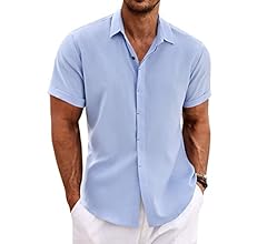 Men's Linen Shirts Short Sleeve Casual Shirts Button Down Shirt for Men Beach Summer Wedding Shirt