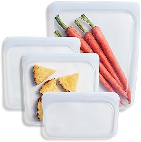 Stasher Platinum Silicone Food Grade Reusable Storage Bag, Clear (Bundle 4-Pack Small) | Reduce Single-Use Plastic | Cook, Store, Sous Vide, or Freeze | Leakproof, Dishwasher-Safe, Eco-friendly