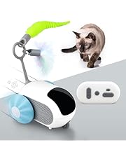 Aymxcls Interactive Cat Toy with Remote Control, 2 Speed Automatic Moving Car Cat Toys Self Play Smart Mouse Toy with Turbo Tail for Bored Indoor Adult Cats Kittens