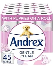 Andrex Gentle Clean Toilet Rolls - 45 Toilet Roll Pack - Bulk Buy Toilet Rolls - Gentle and Soft on Your Family&#39;s Skin - Dermatologically Tested