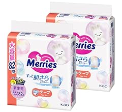 Merries Diapers Smooth Air Thru Tape for Newborn Babies (Birth - 16.9 lbs (5,000 g), 164 Sheets (82 Sheets x 2) [Case Produ…