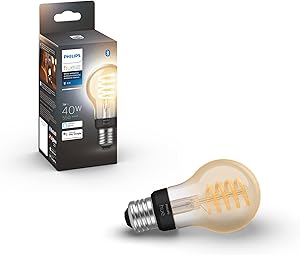 Philips Hue Smart 40W A19 Filament LED Bulb - White Ambiance Warm-to-Cool White Light - 1 Pack - 550LM - E26 - Indoor - Control with Hue App - Works with Alexa, Google Assistant and Apple Homekit