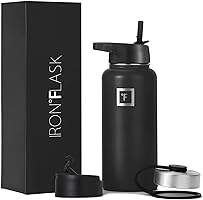 IRON °FLASK Sports Water Bottle - Wide Mouth with 3 Straw Lids - Stainless Steel Gym & Outdoor Bottles for Men, Women &...