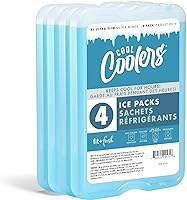 Cool Coolers by Fit & Fresh 4 Pack XL Slim Ice Packs, Quick Freeze Space Saving Reusable Ice Packs for Lunch Boxes or...