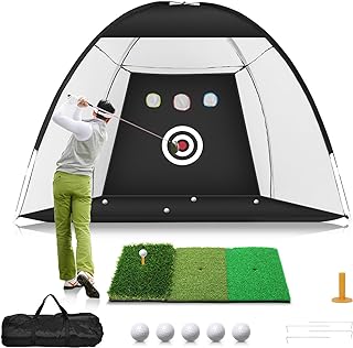 Golf Net, 10x7ft Golf Practice Net with Tri-Turf Golf Mat, All in 1 Home Golf Hitting Aid Nets for Backyard Driving Chippi...