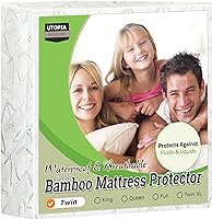 Utopia Bedding Waterproof Mattress Protector Twin Size, Viscose Made from Bamboo Mattress Cover 200 GSM, Fits 15 Inches...