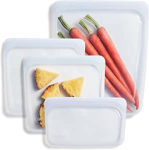 Stasher Platinum Silicone Food Grade Reusable Storage Bag, Clear (Bundle 4-Pack Small) | Reduce Single-Use Plastic | Cook, Store, Sous Vide, or Freeze | Leakproof, Dishwasher-Safe, Eco-friendly