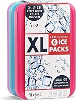 Cool Coolers by Fit & Fresh 4 Pack XL Slim Ice Packs, Quick Freeze Space Saving Reusable Ice Packs for Lunch Boxes or...