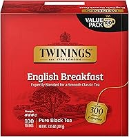 Twinings English Breakfast Black Tea Individually Wrapped Bags, 100 Count (Pack of 1), Smooth, Flavourful, and Robust,...