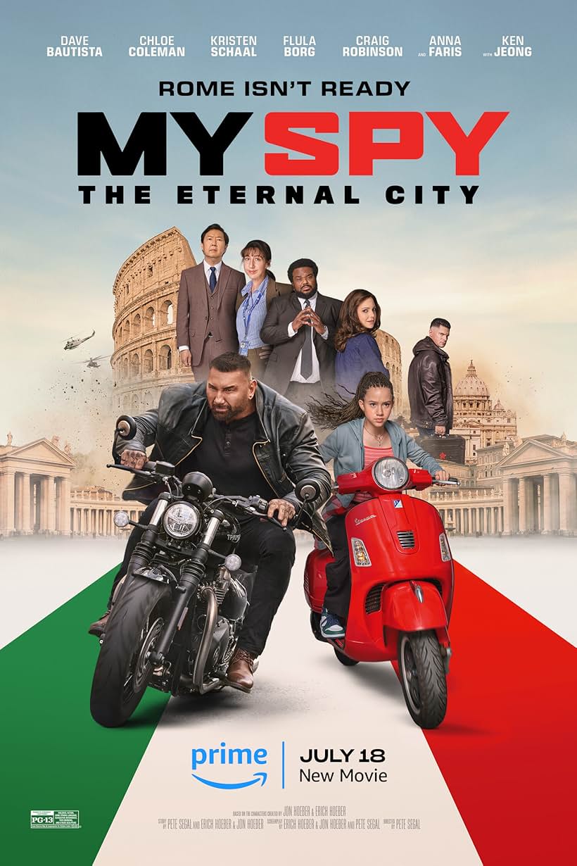 Anna Faris, Ken Jeong, Craig Robinson, Kristen Schaal, Dave Bautista, Flula Borg, and Chloe Coleman in My Spy The Eternal City (2024)