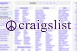 Blurred background featuring the Craigslist homepage, with a large, clear Craigslist logo centered and in focus