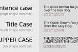 sentence case, title case, upper case