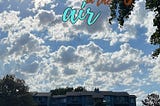 front cover of memoir: picture of clouds in the sky with title & author’s name floating over a pond under trees