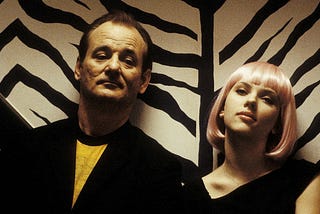 A scene from the movie Lost in Translation, portraying Bill Murray and Scarlet Johanson