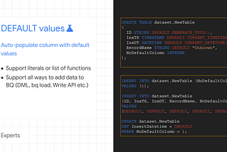 BigQuery DEFAULT values feature